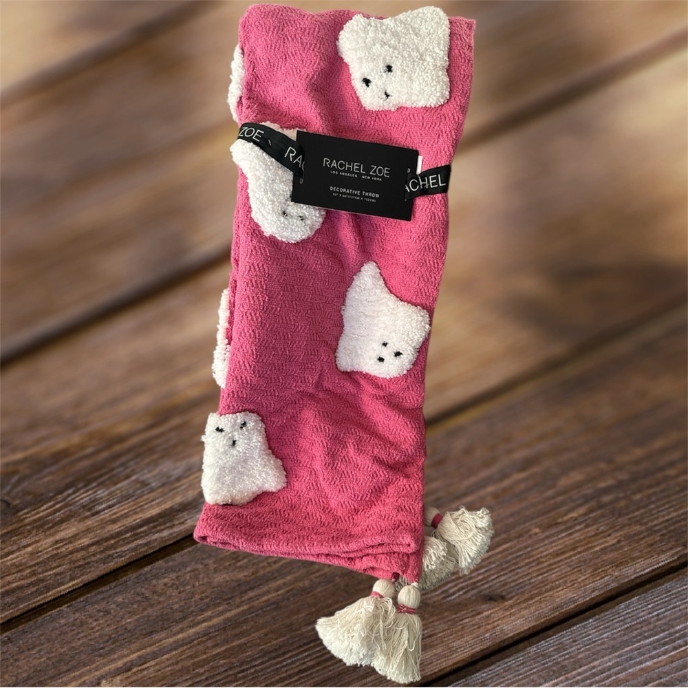 Rachel Zoe Hot Pink Ghost Throw Blanket w/tassels